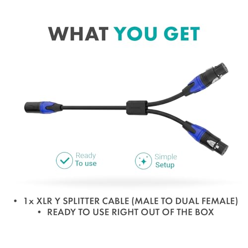 Movo TCB8 XLR Splitter Cable – 1 Male XLR to 2 Female XLR Y-Cable, Split One Interface Input for Two Microphones, 21-Inch Balanced Audio Splitter for Recording Studios, Live Sound & Podcasting