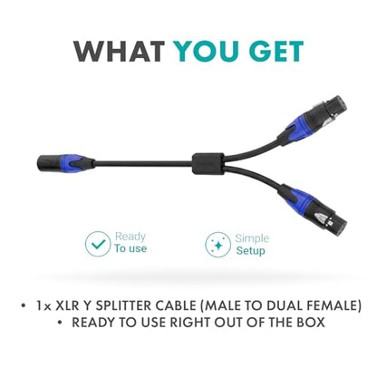 Movo TCB8 XLR Splitter Cable – 1 Male XLR to 2 Female XLR Y-Cable, Split One Interface Input for Two Microphones, 21-Inch Balanced Audio Splitter for Recording Studios, Live Sound & Podcasting