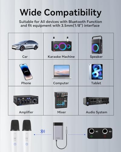 Tesla Karaoke Microphone for Tesla with Portable Case, Car Karaoke Microphone with USB A Receiver for Tesla Model Y/3/S/X, Wireless Singing Mic with 3.5mm Jack for Cars, Speakers, 1 Mics