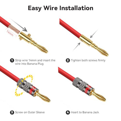Banana Plug Gold Plated (4 Pair, 8 Pcs), Closed Dual Screws Design, Banana Connectors for All Speaker Wires with a Diameter from 0.75mm to 4mm, Wall Plate, Home Theater, Receiver, Amplifier - size: 4 Pairs / 8 Pcs, style: Bullet Pin Banana Plugs
