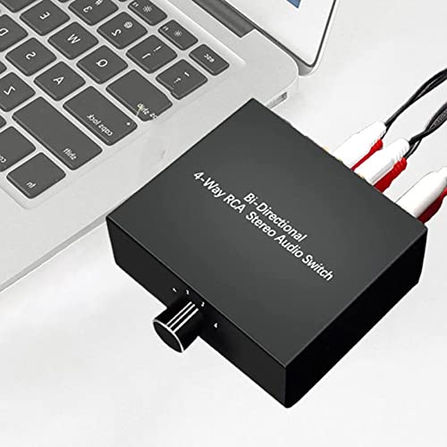 4 Ports Bi-Directional R L RCA Audio Switcher Box Audio Rotary Switch Plug and Play Audio Splitter for TV Game Console Easy Install Easy to Use, Black, 500448133