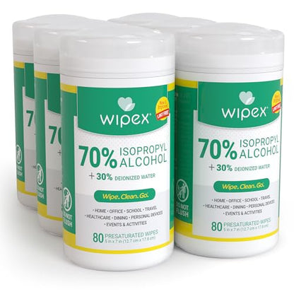 Wipex Alcohol Wipes for Electronics - Tech Wipes with 70% Isopropyl Alcohol - Equipment Cleaning for Computers, iPhones and Household Items, New Lint Free Cloth, 80 Count (Pack of 6) - size: 80 Count (Pack of 6)