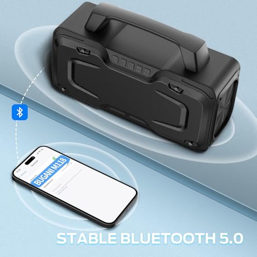 BUGANI Bluetooth Speaker, 80W Powerful Portable Wireless Speaker IPX7 Waterproof, Outdoor Loud Speakers with Handle 24H Playtime, Support Microphone AUX USB Suitable for Party, Pool, Karaoke