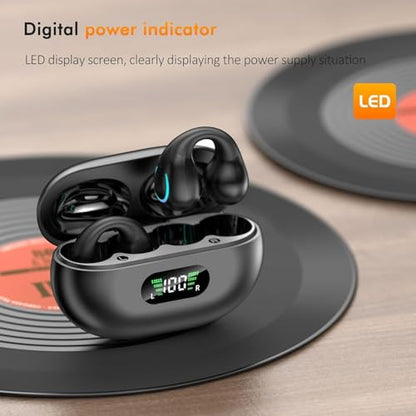 Paekole Clip On Headphones, Super Comfort Open Ear Bluetooth Earbuds for All Day Wear, Lightweight Bone Conduction Wireless Earbuds with Charging Case for Running