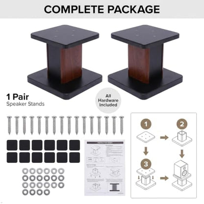 1 Pair Universal Wood Design Speaker Stands, Premium Surround Sound Home Theater Audio Stands, Bookshelf Speakers or Studio Monitors Stands (6" - Yellow Sandalwood)