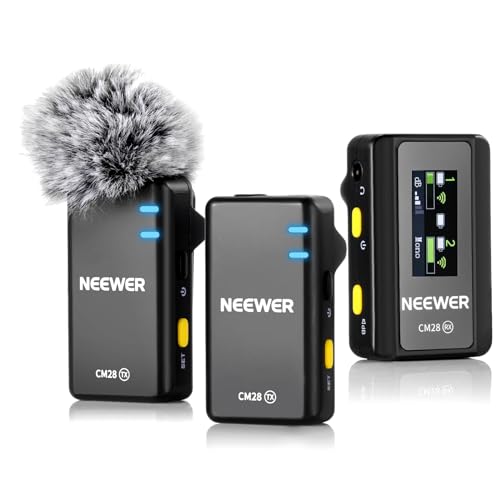 NEEWER CM28 Wireless Lavalier Microphone System, 1 Click Noise Canceling, 4GB Storage for 9Hrs of 48KHz 16 Bit Uncompressed Audio, Lapel Mic Compatible with iPhone/Android/PC/Camera/iPad - style: CM28