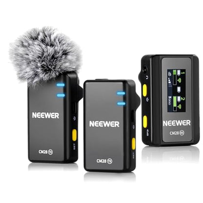 NEEWER CM28 Wireless Lavalier Microphone System, 1 Click Noise Canceling, 4GB Storage for 9Hrs of 48KHz 16 Bit Uncompressed Audio, Lapel Mic Compatible with iPhone/Android/PC/Camera/iPad - style: CM28