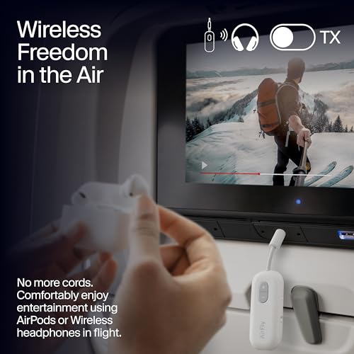 Twelve South AirFly SE, Wireless Audio Transmitter Adapter, Cool White | Bluetooth Adapter for AirPods/Headphones, 20+ Hr Battery, Works with 3.5mm aux Jacks on Airplanes, TVs, Gym Equipment, Travel - color: Cool White, style: AirFly SE