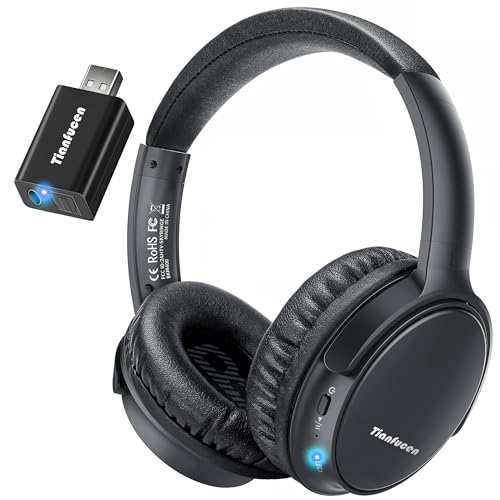 Tianfucen BKM400 Wireless Headphones for TV Watching | TV Headphones Wireless for Seniors, Easy Plug & Play with USB Transmitter, No Lip-Sync Delay, 40H Playtime, Comfortable,Black