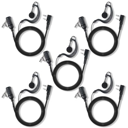 Walkie Talkie Earpiece with Mic PTT 2 Pin G Shape Headset Ear Piece, 5 Pack | Radio Earpiece Compatible with Baofeng UV-5R BF-888S Retevis H-777 RT21 RT22 Arcshell AR-5 Kenwood 2 Way Radio