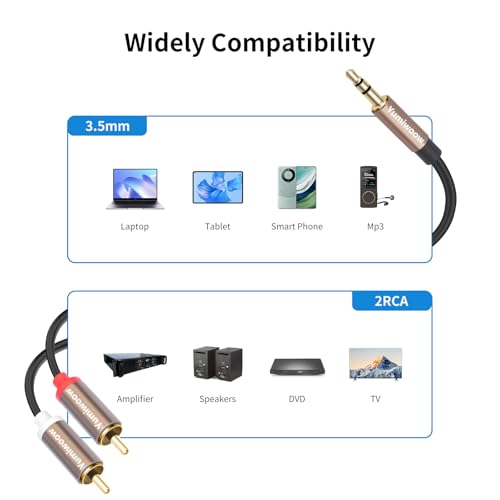 3.5mm to RCA Cable, 2 Pack RCA Male to Aux Audio Adapter, HiFi Sound, Metal Shell, RCA Y Splitter, 1/8 to RCA Connector for Phone, Speaker, MP3, Tablet, HDTV,3.3 FT