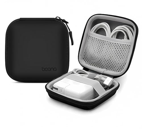 4.4"x4.4" Travel Charger Organizer Storage Pouch, Black PU | Portable travel pouch, holds MacBook power adapter, cables, USB drives, earphones and small electronics - color: Black-Small-PU