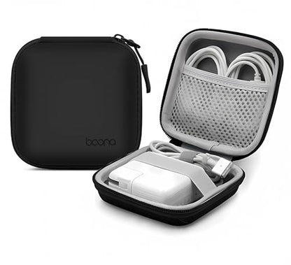 4.4"x4.4" Travel Charger Organizer Storage Pouch, Black PU | Portable travel pouch, holds MacBook power adapter, cables, USB drives, earphones and small electronics - color: Black-Small-PU