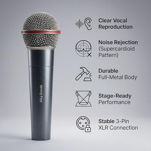 BJ59 Dynamic Vocal Microphone – Professional XLR Supercardioid Mic for Singing, Karaoke, Live Performance & Studio Recording, Full Metal Handheld Microphone with High Gain Before Feedback