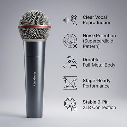 BJ59 Dynamic Vocal Microphone – Professional XLR Supercardioid Mic for Singing, Karaoke, Live Performance & Studio Recording, Full Metal Handheld Microphone with High Gain Before Feedback