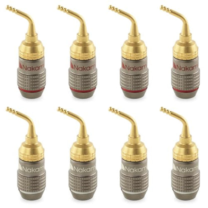 Nakamichi FanLock Excel Series 24K Gold Plated 2mm Pin Plugs, 10-18 AWG | Gauge Size 4mm for Spring Clip Terminal Speakers Amplifier Hi-Fi Audio Wire Cable Quick Connector Banana, 8 Pcs (4-Pairs) - size: 8 Pcs (4-Pairs)