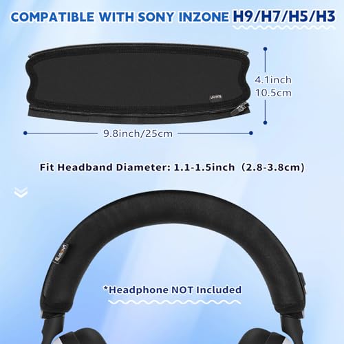 Likesing Headphone Headband Cover, INZONE H9 Headphone Band Cushion Compatible with S0ny INZ0NE H3/ H5/ H7/ H9 Headphones, Thicker Sports Fabric Replacement Headband Cover Protector Pad (Black)