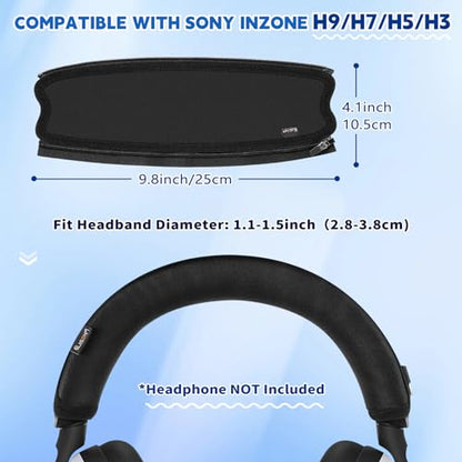 Likesing Headphone Headband Cover, INZONE H9 Headphone Band Cushion Compatible with S0ny INZ0NE H3/ H5/ H7/ H9 Headphones, Thicker Sports Fabric Replacement Headband Cover Protector Pad (Black)
