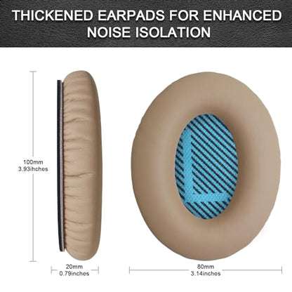 Replacement Ear Pads for Bose QuietComfort 35 35 II 15 25(qc 35 25 15/QC35 ii), Headphone Ear Covers, High Density Memory Cotton, Soft Leather, Adaptive Noise Isolation Headphones Pads Cushions - color: khaki, style: QC35