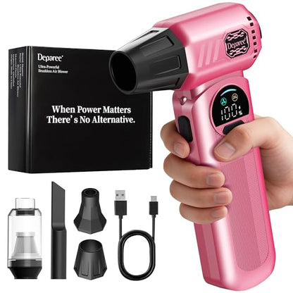 B50 Compressed Air Duster & Vacuum Cleaner, 0.6 lb Lightweight Powerful Mini Blower, Smart Display & Variable Speed, Rechargeable Air Duster for Keyboard, PC, Computer,Vanity, Desk, Car & Home – Pink - color: Pink