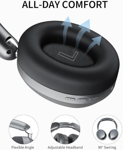 Wentronic Y04 Bluetooth Headphones Active Noise Cancelling Wireless Over Ear Headphones Foldable High Sound Quality Headphones with Soft Ear Cushion for Travel - Grey - color: Grey