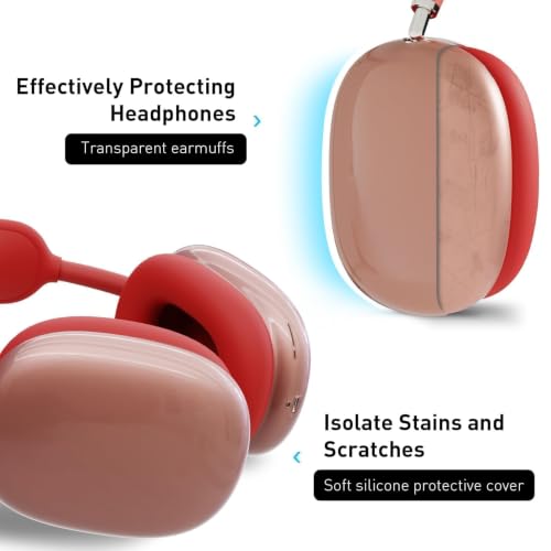 3 in 1 Case Cover for AirPods Max 2/1 (2026/2024/2020), Clear TPU Ear Cup/Silicone Earpad Case/Headband Cover, Anti-Scratch Accessories Set Compatible with Apple, Red - color: B2- Red