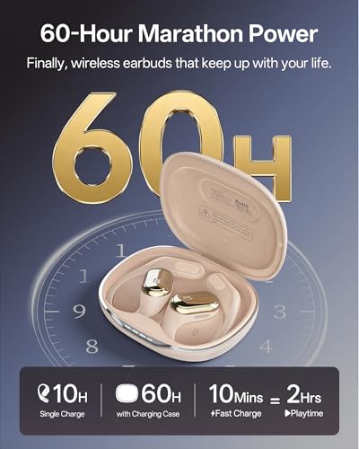 Open Ear Headphones, Over Ear Earbuds with Ear Hooks, True Wireless Bluetooth 6.0 Earphones with Mics, Stereo Sound, Ultra-Comfort, 60H Playtime, IPX7 Waterproof Ear Buds for Running Workout - color: White