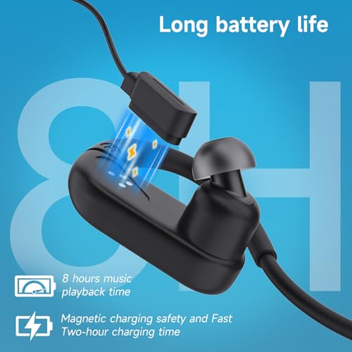 Waterproof Earbuds for Swimming, Bone Conduction Headphones IPX8 Swimming Headphones 8GB Memory Bluetooth 5.4 Wireless 8H Playtime in Ear Underwater Sport Earphones for Swimming, Running (Black)
