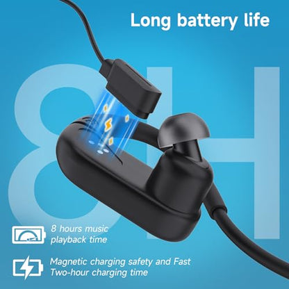Waterproof Earbuds for Swimming, Bone Conduction Headphones IPX8 Swimming Headphones 8GB Memory Bluetooth 5.4 Wireless 8H Playtime in Ear Underwater Sport Earphones for Swimming, Running (Black)
