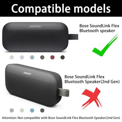 co2CREA Soft Silicone Case for Bose SoundLink Flex Bluetooth Speaker, White | Adjustable Shoulder Strap, Crossbody Carrying, Aluminum Carabiner, Lightweight - color: White Smoke Case