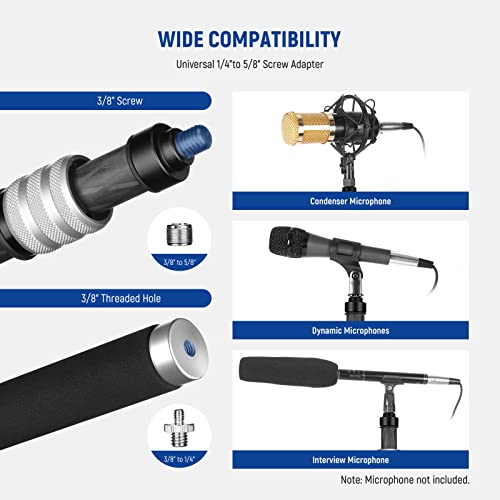 NEEWER Upgraded Microphone Boom Pole, 9.8ft/300cm Telescopic Carbon Fiber Mic Boom Arm with 5 Sections, 1/4” 3/8” 5/8” Screw Adapters, Cable Straps, Shoulder Strap & Storage Bag, MS-300C - style: MS-300C