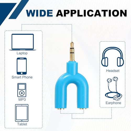 MECCANIXITY Headphone Splitter Adapter, 3.5mm Male to Dual Female Y Jack Aux Splitter for Phone Headset PS4 Switch Tablets, Blue - color: Blue