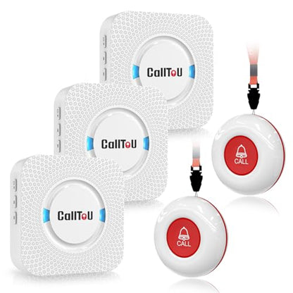 CallToU Wireless Caregiver Pager Call Button Call Bell Medical Alert System | Easy Setup, Whole-House Coverage, Peace of Mind, Waterproof Call Button for Elderly, Seniors, Patients and Home Caregivers - color: white 2+3