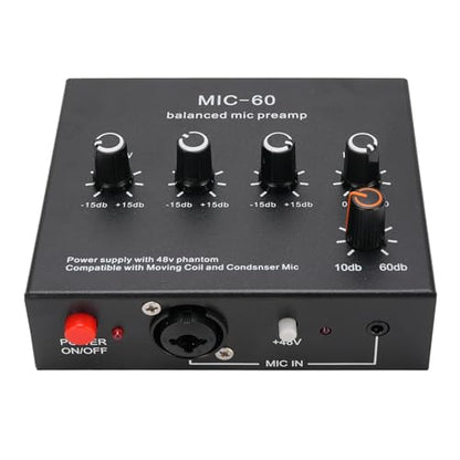 60dB Gain Microphone Preamp, Studio Quality Sound, 48V Power, 3 Channel Input, XLR Output, Line Out, for SM7B, with 48V Power, for 55SH (With 3.5mm Sound Cable) - size: With 3.5mm Sound Cable