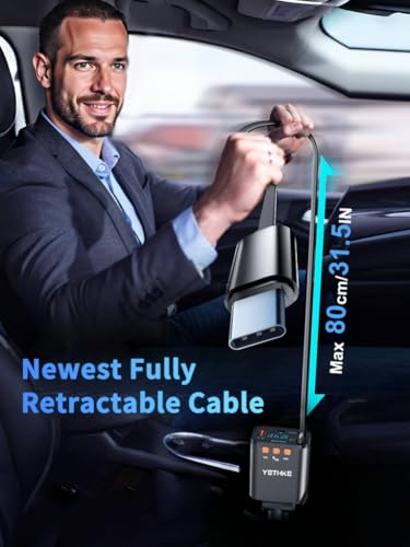Bluetooth Car Adapter with Retractable Charger, FM Transmitter Bluetooth 5.4 for Cars, 4 in 1 Fast Car Phone Charger 69W, Handsfree Call, 2*Retractable Cable for iPhone 17/16/15/14, Galaxy-Black - color: Black