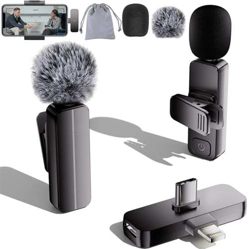 2-Pack Wireless Mini Lavalier Lapel Microphone for iPhone, Android(2 in 1) | Microphone for Content Creators, 65ft Clip on Dual Mics for TikTok, YouTube, Noise Reduction,Clear Voice, 6H Working Time