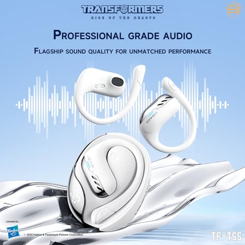 Transformers Earbuds T55, Bluetooth Wireless Gaming Earbuds with Mic, Open-Back in Ear Earbuds, Low Latency, HiFi Calling, Dual Modes, LED Display (Mirage White) - color: Mirage White