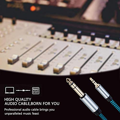 1/8 to 1/4 Stereo Audio Cable, 3.5mm to 6.35mm TRS Male Nylon Braided Cord for Guitar, Keyboard, Amplifier, Mixer, Home Theater 6.6FT - size: 6.6ft