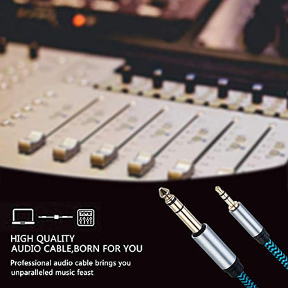 1/8 to 1/4 Stereo Audio Cable, 3.5mm to 6.35mm TRS Male Nylon Braided Cord for Guitar, Keyboard, Amplifier, Mixer, Home Theater 30FT - size: 30 ft