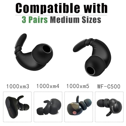 Silicone Anti-Slip Ear Hooks for Sony WF-1000XM5, Replacement Earbuds Tips | Soft Secure Fit, Noise Isolating Replacement Ear Accessories for Sony WF-1000XM5/XM4/XM3 Earbuds