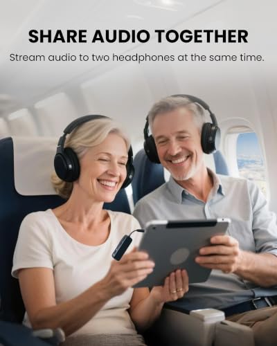 Avantree Relay - Airplane Bluetooth Adapter for 2 AirPods or Headphones | Qualcomm aptX Adaptive, 25H Battery, Future-Proof Firmware Upgradable, 3.5mm AUX Audio Transmitter for Flight Travel & Gym - color: 1-Black
