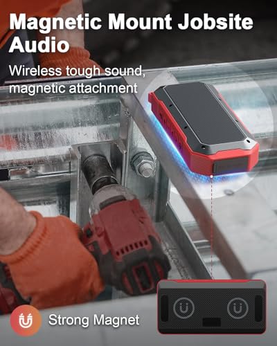 Qozybuds Bluetooth Jobsite Speaker with Magnet and Hook, 30H Working Time IPX6 Waterproof Speaker Plays Audio and Answers Calls Hands Free