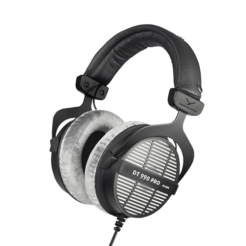 beyerdynamic DT 990 PRO Studio Headphones (80 Ohm, Gray) | Open Back, Over Ear, Wired Professional Audiophile, Gaming, Podcast, Mixing, Limited Edition Gray Velour Ear Pads - color: Gray, size: 80 OHM