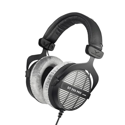 beyerdynamic DT 990 PRO Studio Headphones (80 Ohm, Gray) | Open Back, Over Ear, Wired Professional Audiophile, Gaming, Podcast, Mixing, Limited Edition Gray Velour Ear Pads - color: Gray, size: 80 OHM