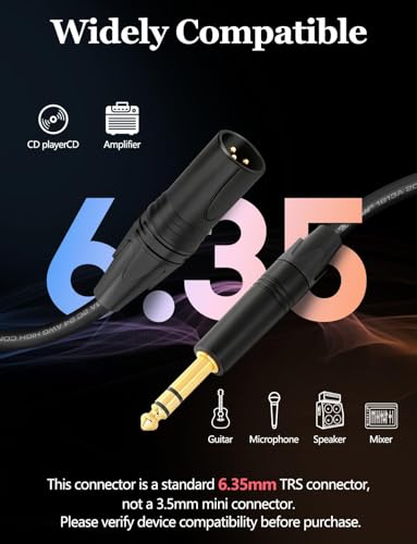 Balanced TRS to XLR Cable 3ft XLR Male to 1/4 TRS Male Stereo Audio Cable | Superbat Belden 1813A Shielded for Bass Guitar, Microphone, Speaker,Noise-Free Pro Audio 2-Pack - size: 3ft, style: 6.35mm TRS to XLR male