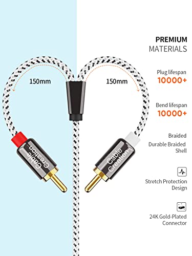 CableCreation 3.5mm to RCA Cable 10FT, Angle 3.5mm to 2RCA Audio Y Splitter | HiFi Sound, RCA to Aux Stereo Splitter for Smartphones, MP3, Tablets, Speakers, Echo Dot, Home Theater, HDTV, 3M - color: Black&White, size: 10FT