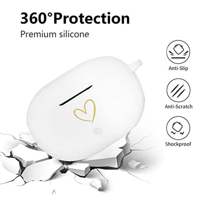Compatible with Beats Studio Buds 2021, Soft Silicone Case with Gold Heart Pattern for Beats Studio Buds Case with Cute Butterfly Keychain for Girls Women (White) - color: White