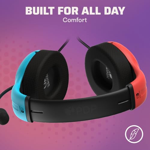PDP Gaming LVL40 Airlite Stereo Headset for Nintendo Switch/Lite/OLED - Wired Power Noise Cancelling Microphone, Lightweight Soft Comfort On Ear Headphones (Mario Neon - Red & Blue) - color: Blue & Red