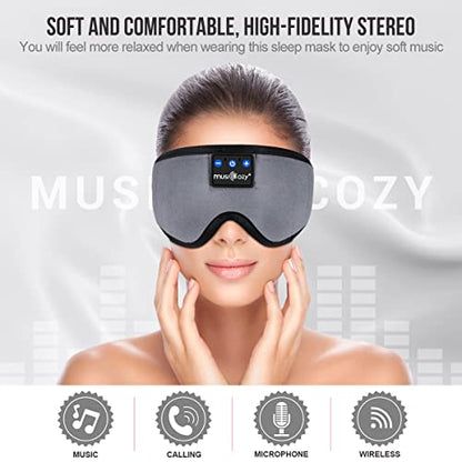 MUSICOZY Bluetooth 5.4 Sleep Mask Headphones Cooling Eye Mask with HD Sound - color: Space Gray