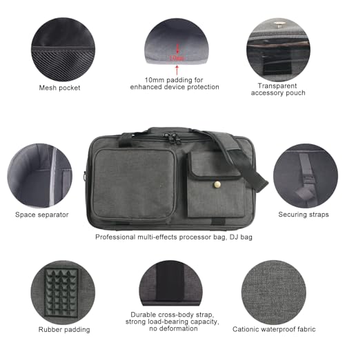 Effects Pedal Carrying Bag, 10mm Padding Multi Pockets Guitar Effects Pedal Case with Adjustable Strap and Water Proof Fabric, for Line 6 (L) - size: L